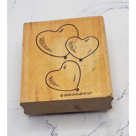 Stampin Up! Valentine Heart Shaped Balloons Wood Mounted Rubber Stamp 1998 - Picture 3 of 8